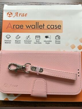 Arae Pink Wallet iPhone 16 Case - Wristlet Strap